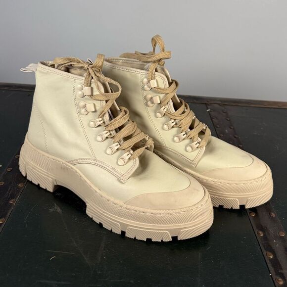 ZARA SHOES LACED LEATHER HIGH TOPS COMBAT BOOTS Eu Size 38 - Picture 1 of 4